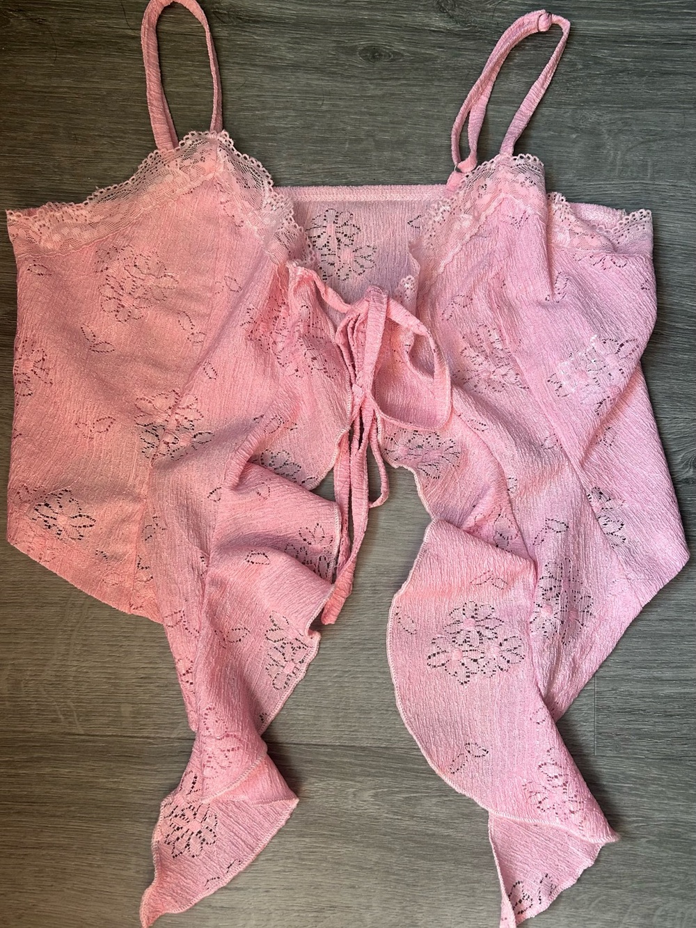 Cider Pink Lace-Trim Tie-Front Camisole Top